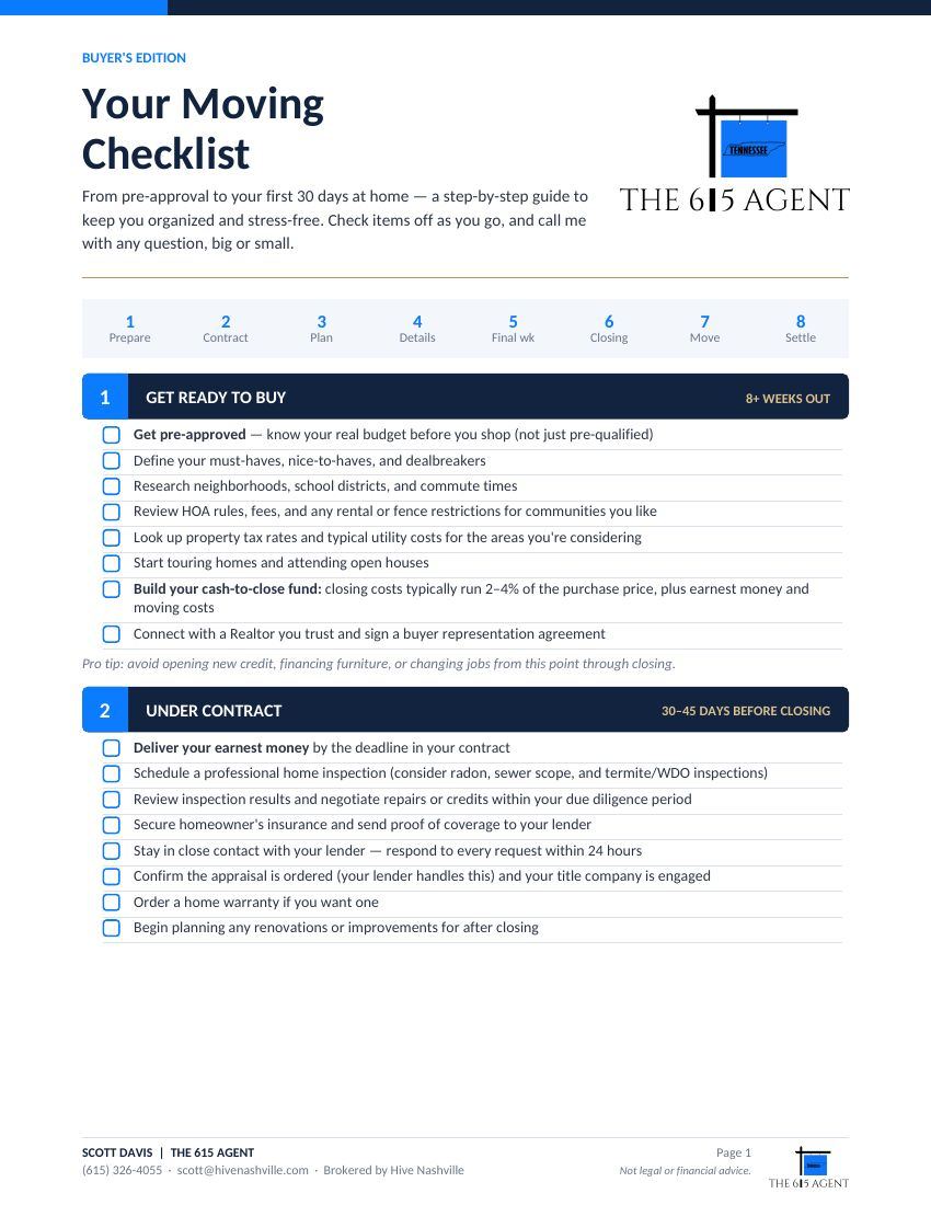 First page of the Buyer's Moving Checklist