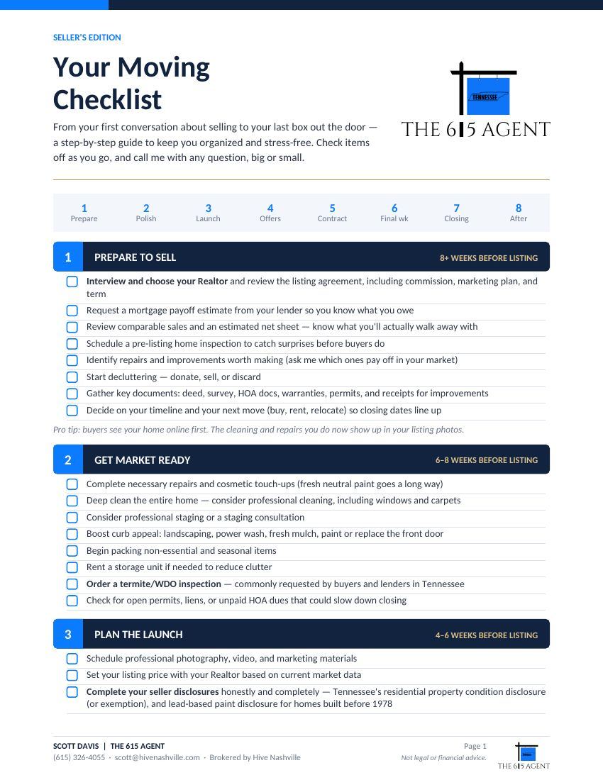 First page of the Seller's Moving Checklist