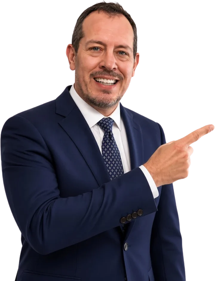 Scott Davis, Realtor, smiling and pointing toward the contact form